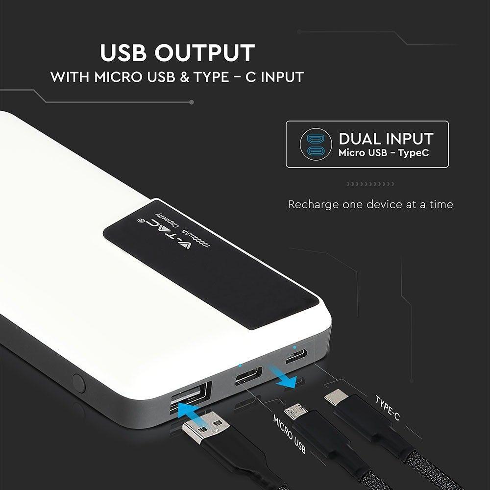 Power Bank, Litowo Polimerowy - 3.7V, 10000mAh, Biały, VTAC, SKU 8870