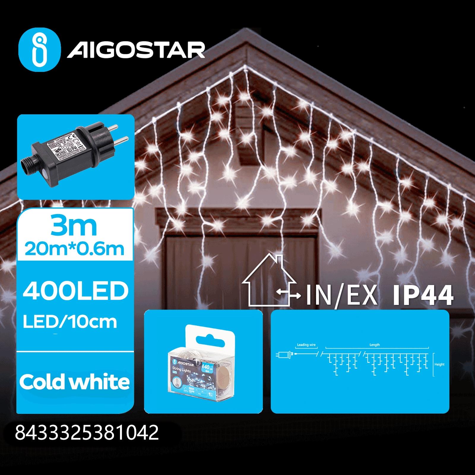 Low voltage icicle (wave) flat string lights, cold white, 20m*0.6m