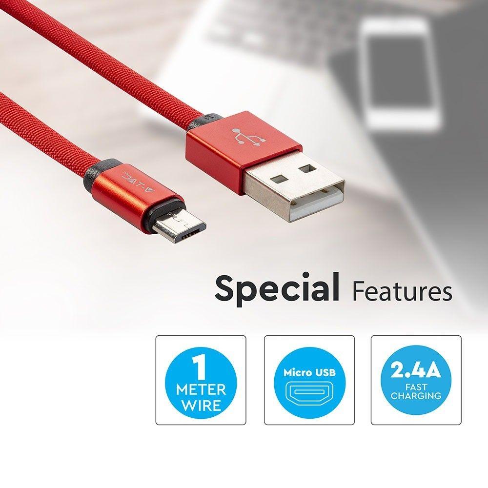 Przewód Mikro USB, 1m, Czerwony, VTAC, SKU 8497