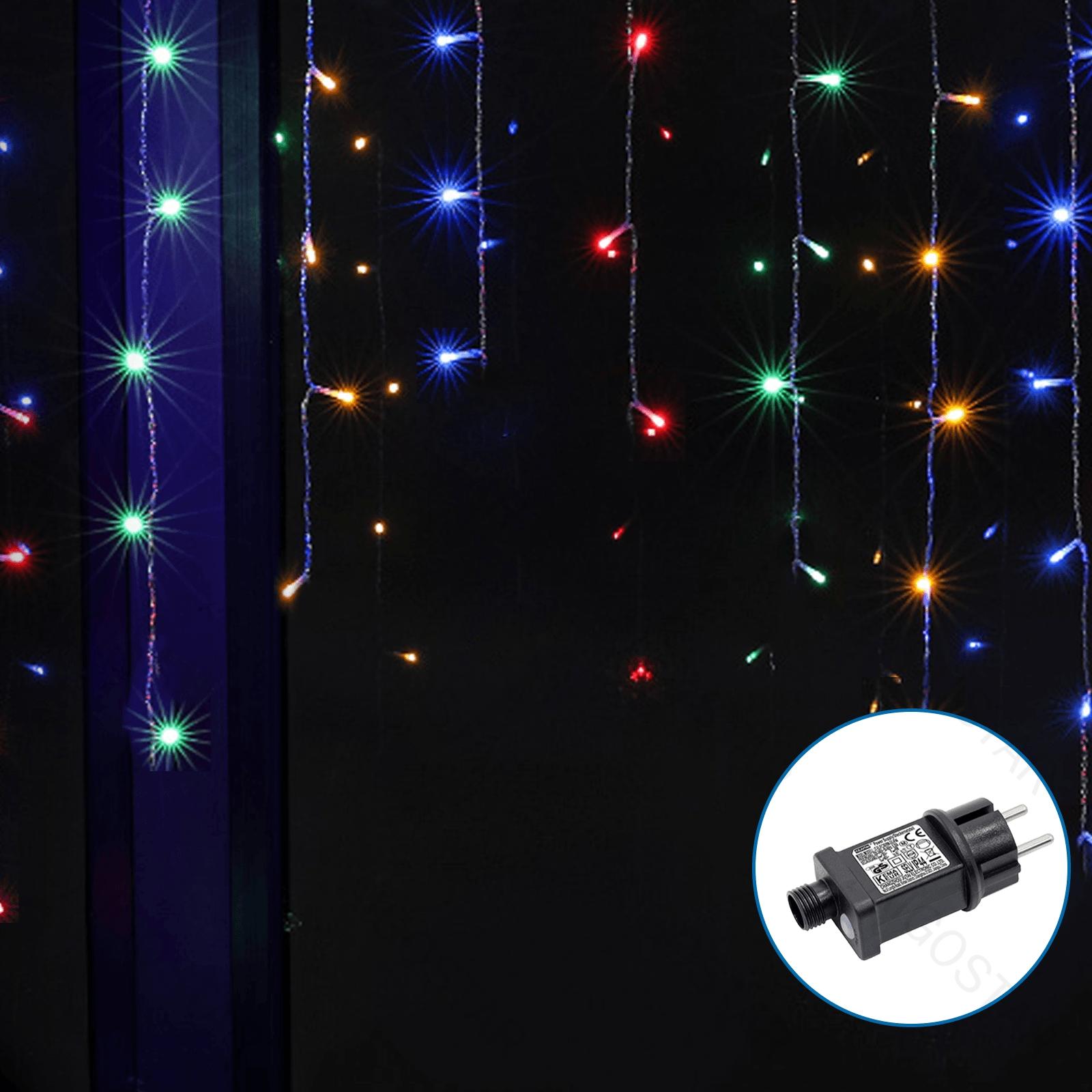 Low voltage connectable curtain (wave) flat string lights, RGBY, 3m+3m*1m, 200LEDs, 30strips