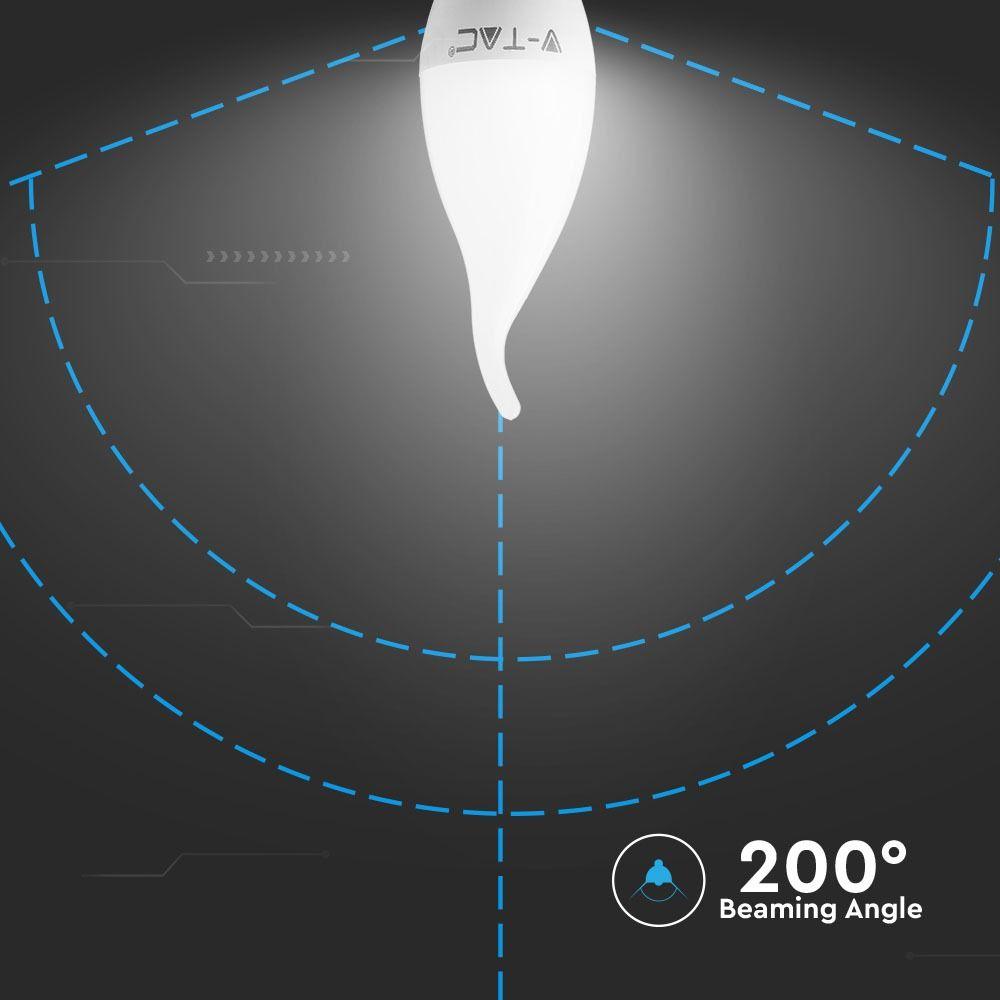 5.5W CF37 Żarówka LED, Klosz - płomień, Chip SAMSUNG, Barwa:3000K, Trzonek:E14, VTAC, SKU 117