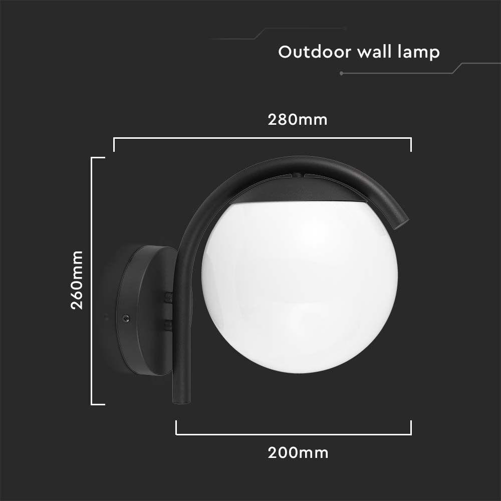 VT-1150 E27 WALL LAMP HOLDER OPAL PC MATT BLACK BODY