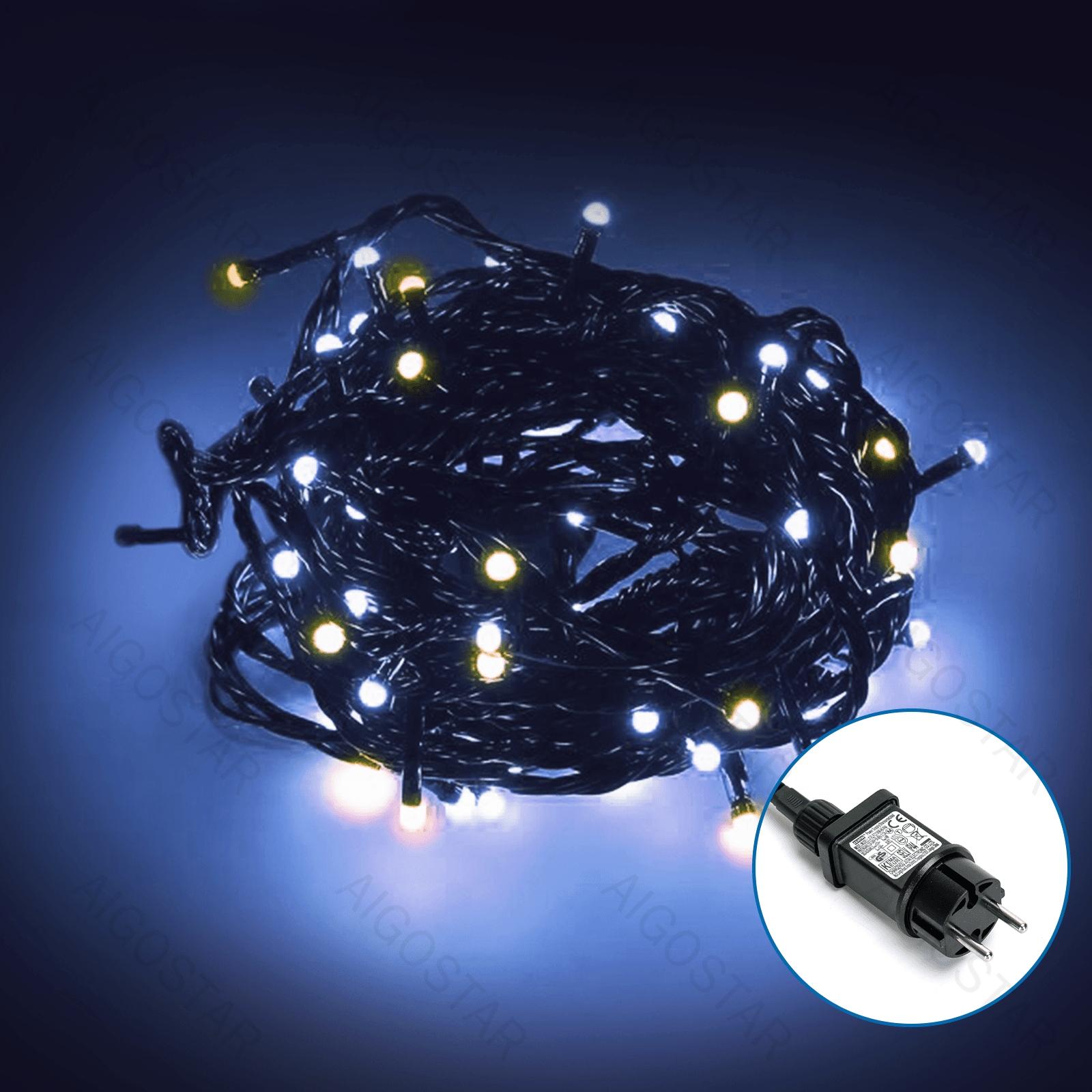 Low Voltage Flat String Lights-Warm White/Cool White-3M+10M-200LED-5CM/LED-green black wire-8blink+time+IP44