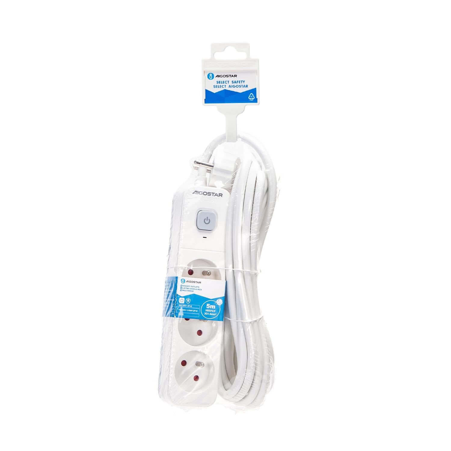 Power strips 3-way 5m H05VV-F 3G1.5m㎡ White and Gray