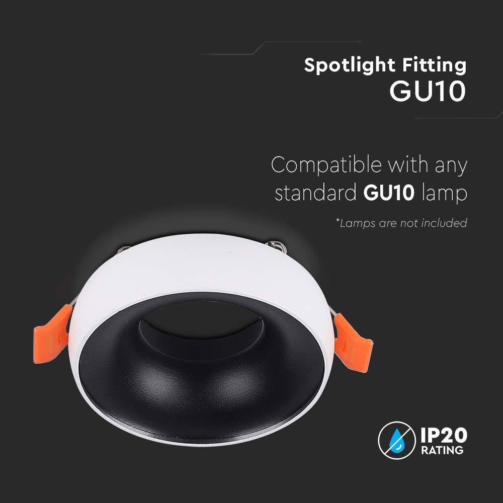 VT-980 GU10 FITTING ROUND WHITE FRAME+BLACK REFLECTOR