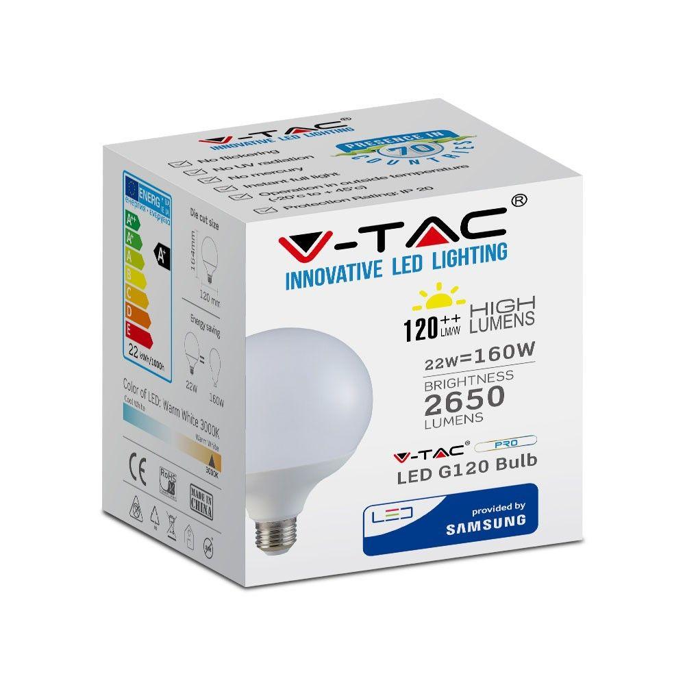 VT-242 22W G120 PLASTIC BULB SAMSUNG CHIP 4000K E27(120LM/WATT)