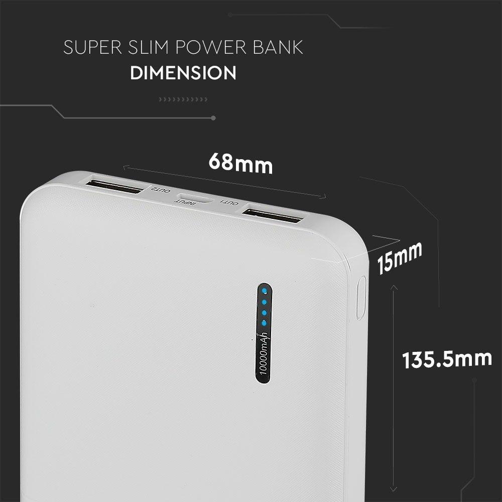 Power Bank, 3.7V/10000mAh, Biały, VTAC, SKU 8898