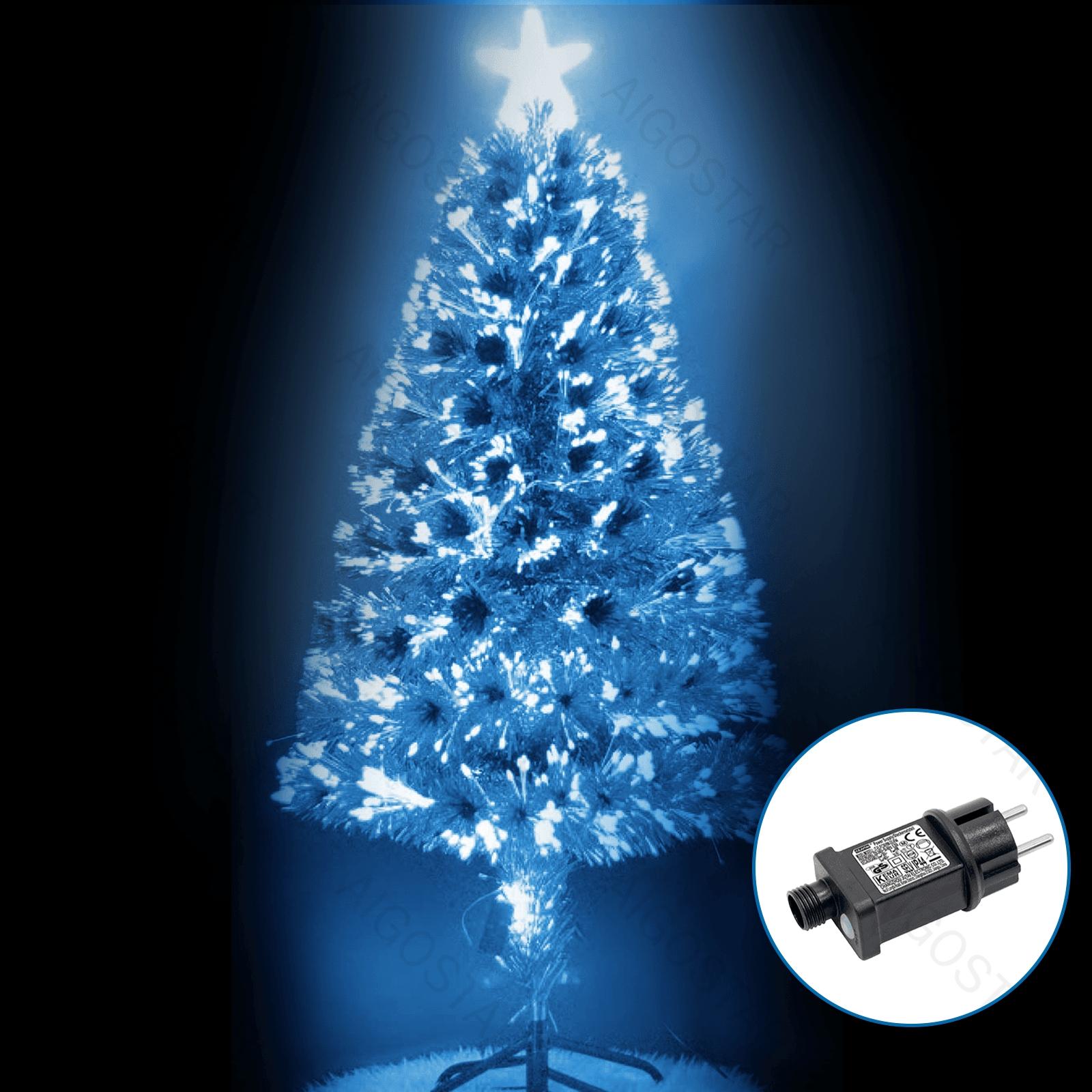 Low-voltage fiber optic tree, 210cm high, aqua blue