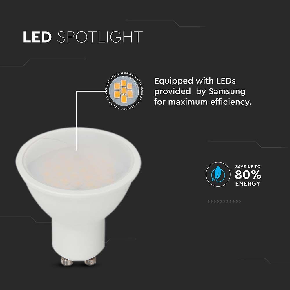 4.5W GU10 Żarówka LED, Chip SAMSUNG, Barwa:6500K, Kąt 110', Trzonek:GU10, VTAC, SKU 21203