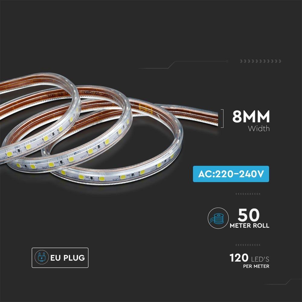 Taśma LED, Barwa:6500K, IP66, Zasilanie: 220V, Rolaka:50m, VTAC, SKU 2648