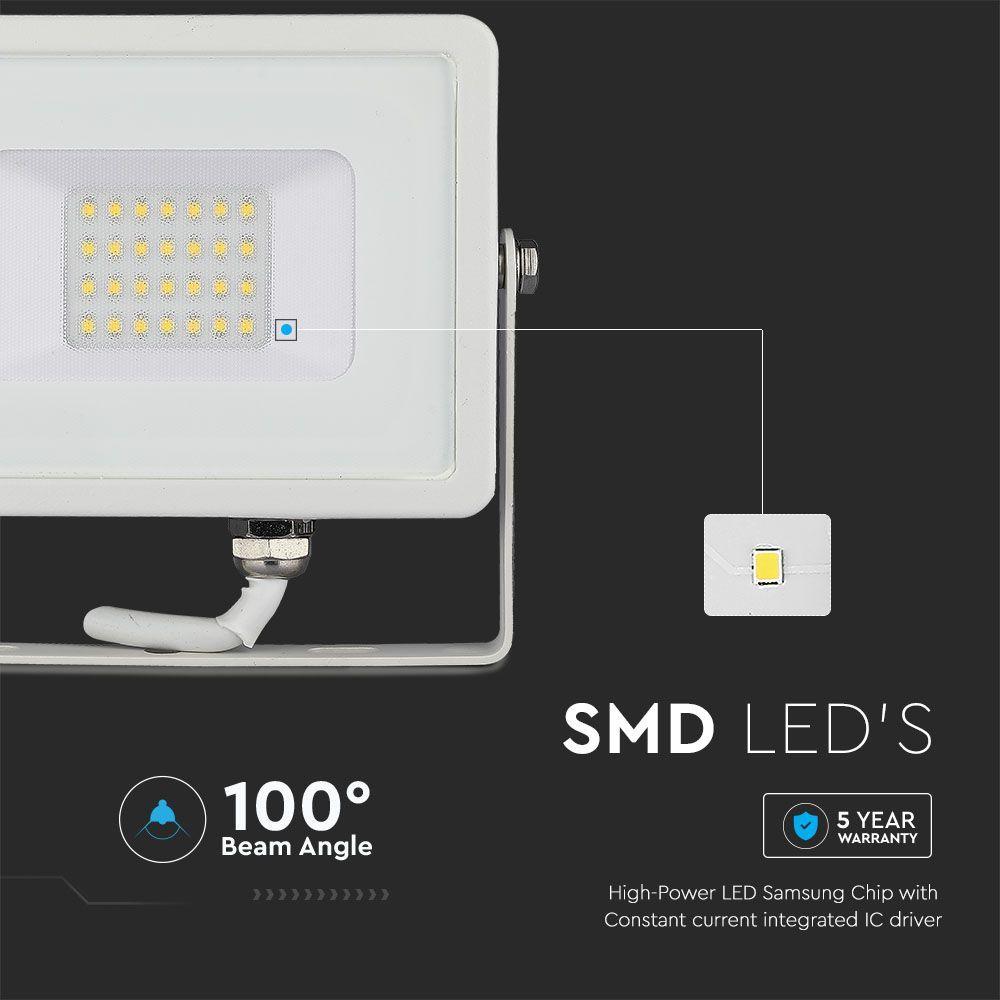 20W Naświetlacz LED SMD, Chip SAMSUNG, Barwa:3000K, Obudowa: Biała , VTAC, SKU 21442