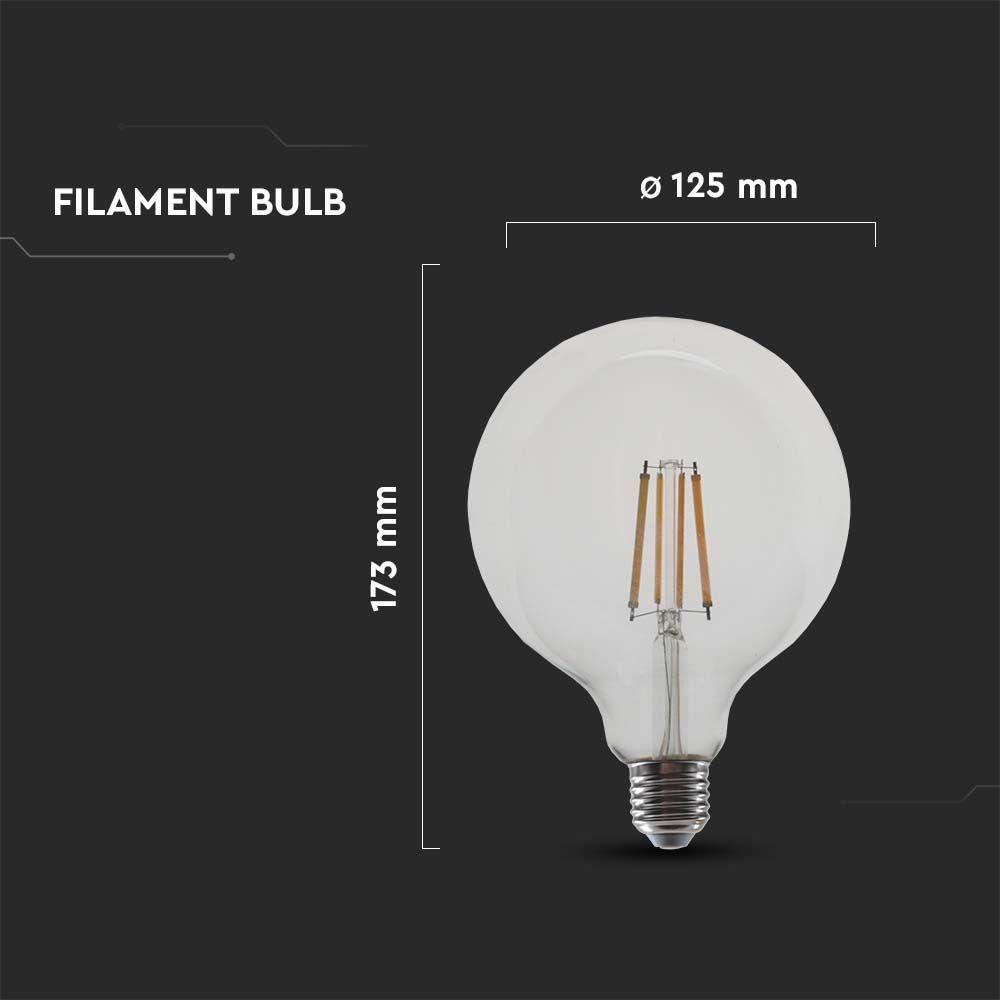 12W G125 Żarówka LED Filament, Klosz Transparentny, Barwa:4000K, Trzonek:E27, VTAC, SKU 217454