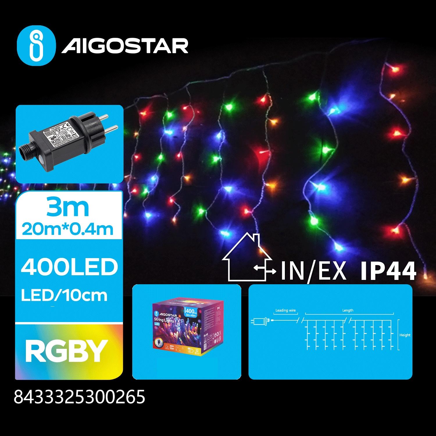 Low voltage icicle (flush) flat string lights, RGBY, 20m*0.4m