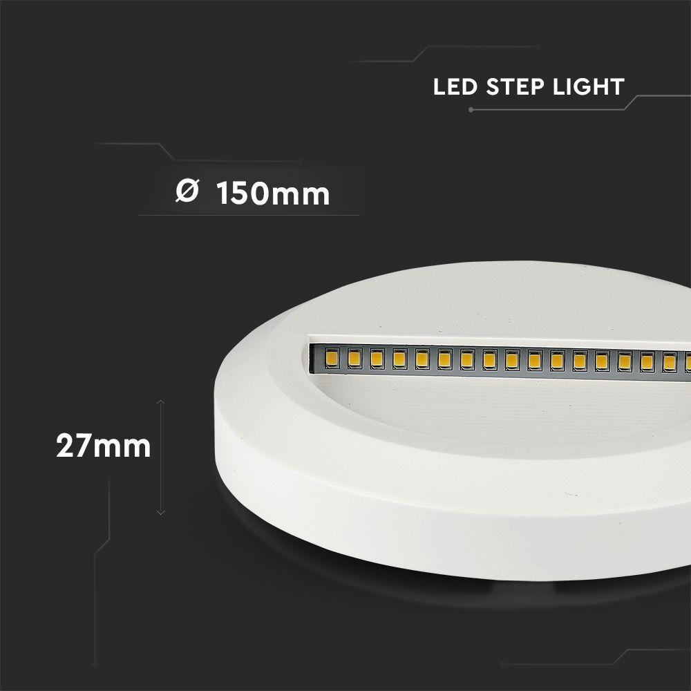 2W Oprawa Schodowa LED, Barwa:3000K, Obudowa: Biała, Okrągły, VTAC, SKU 211315