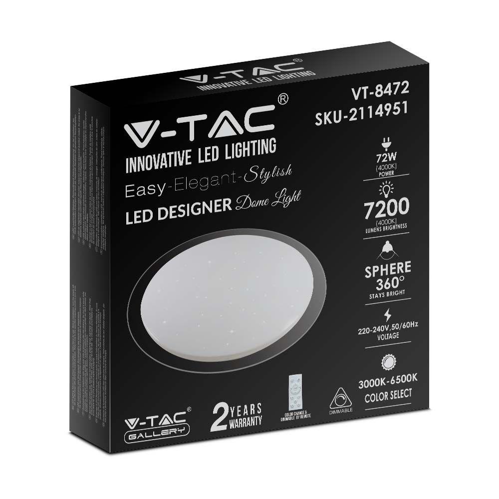 36W/72W/36W Dekoracyjny plafon LED, Barwa: 3w1, Ściemniany, Klosz z efektem gwiazdki, VTAC, SKU 2114951