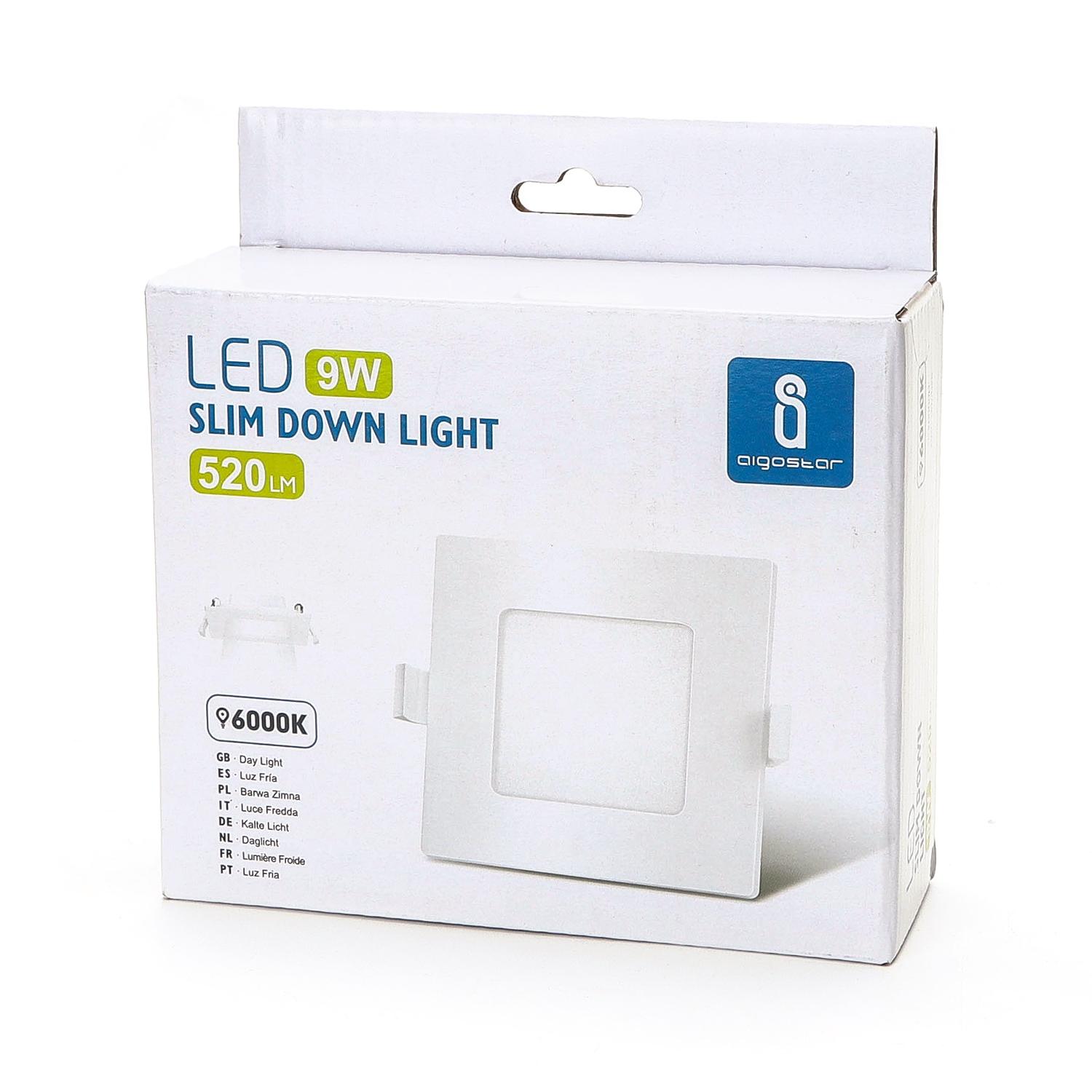 Ultracienki kwadratowy downlight podtynkowy LED 9W Światło białe