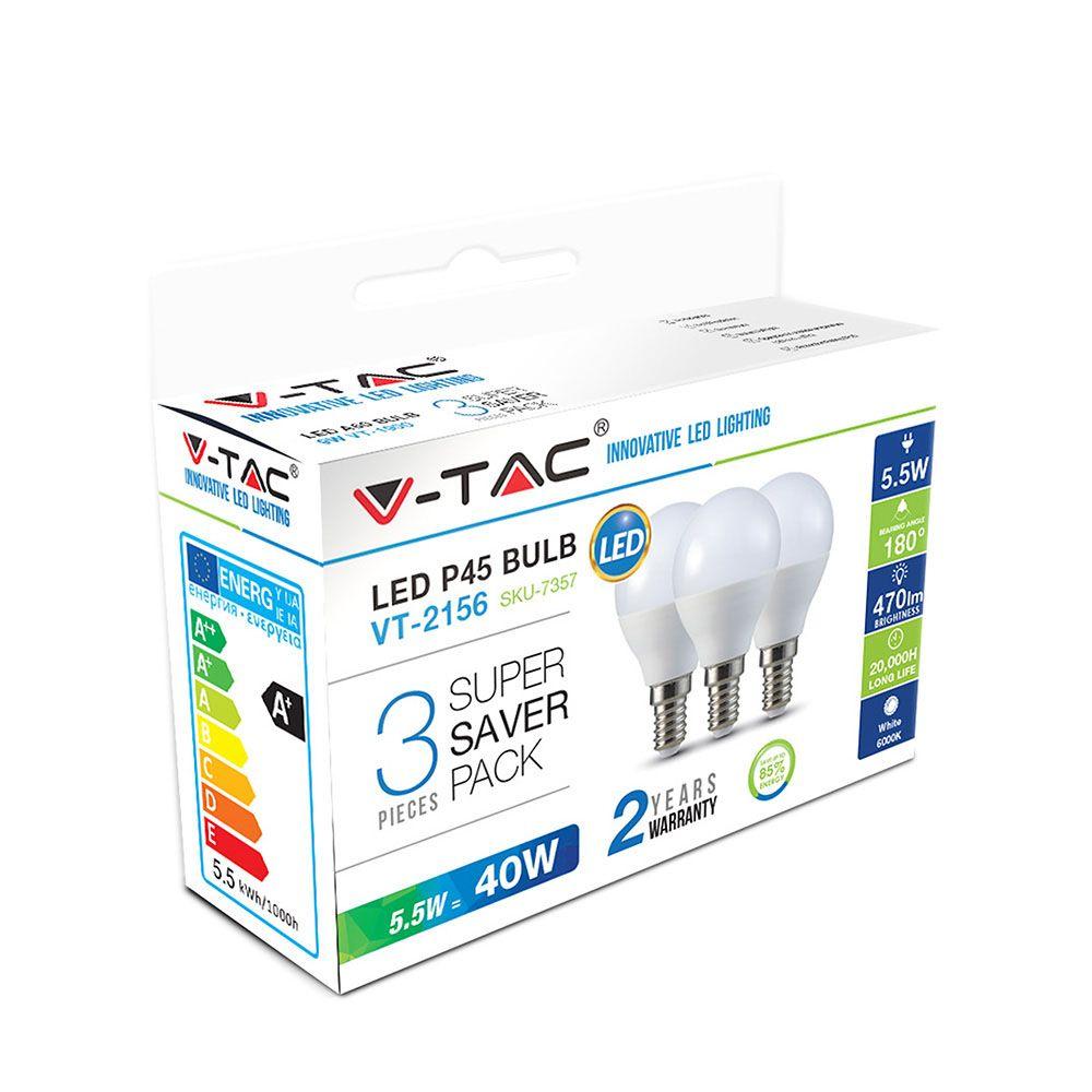 VT-2156 5.5W P45 PLASTIC BULBS 4000K E14 3PCS/PACK