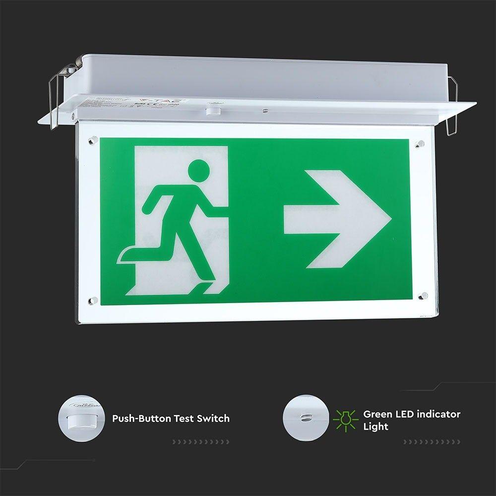 VT-522-S 2W RECESSED FIXED EMERGENCY EXIT LIGHT WITH SAMSUNG LED 6000K