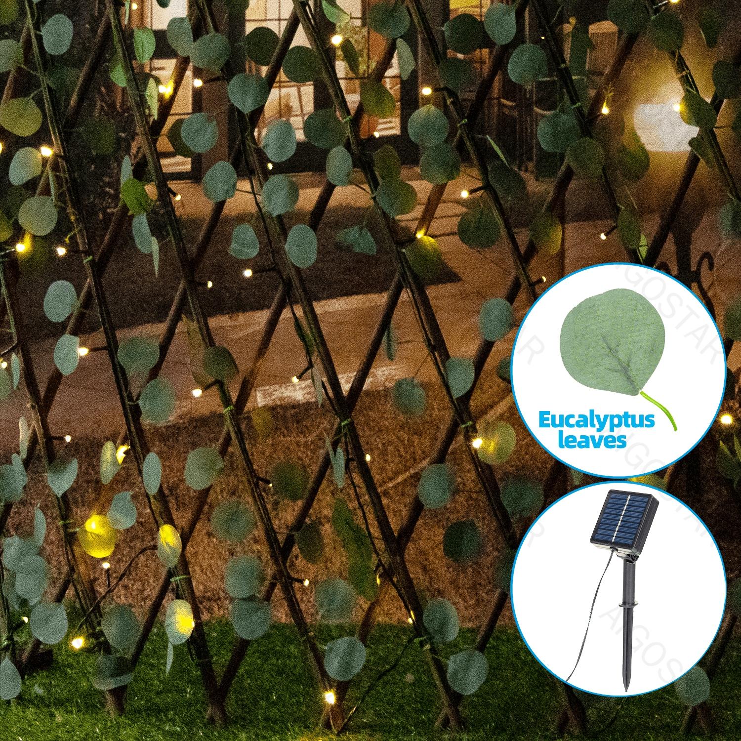 Solar simulation plant-Fence-Eucalyptus  leaves-dark green-2700K-2M+H1.2M-148LED-8blinkIP65