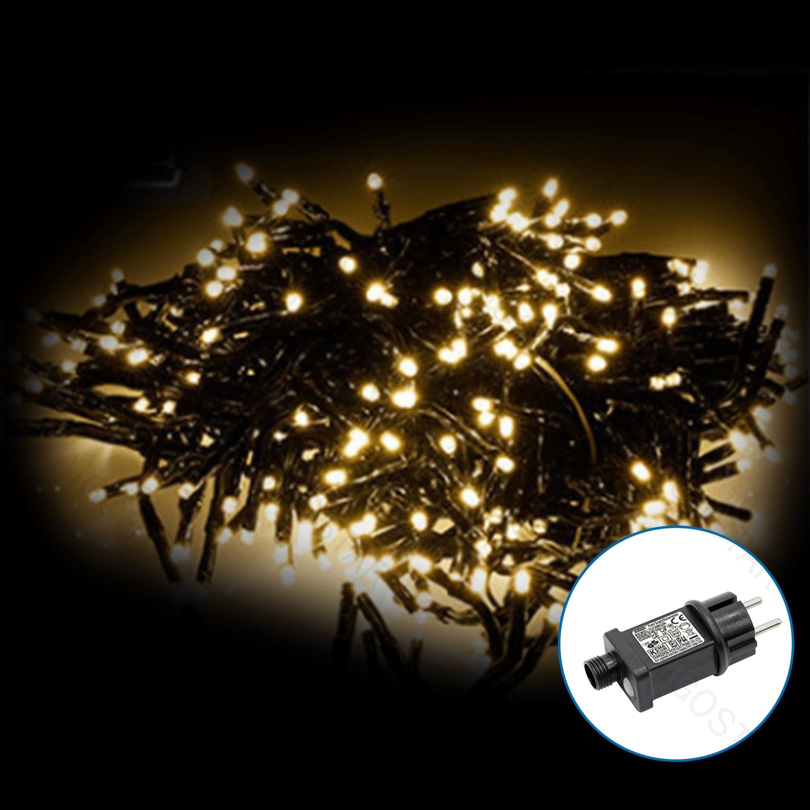 Low Voltage Firecracker String Lights-Warm White-3M+10M-100LED-10CM/LED-green black wire-8blink+time+IP44