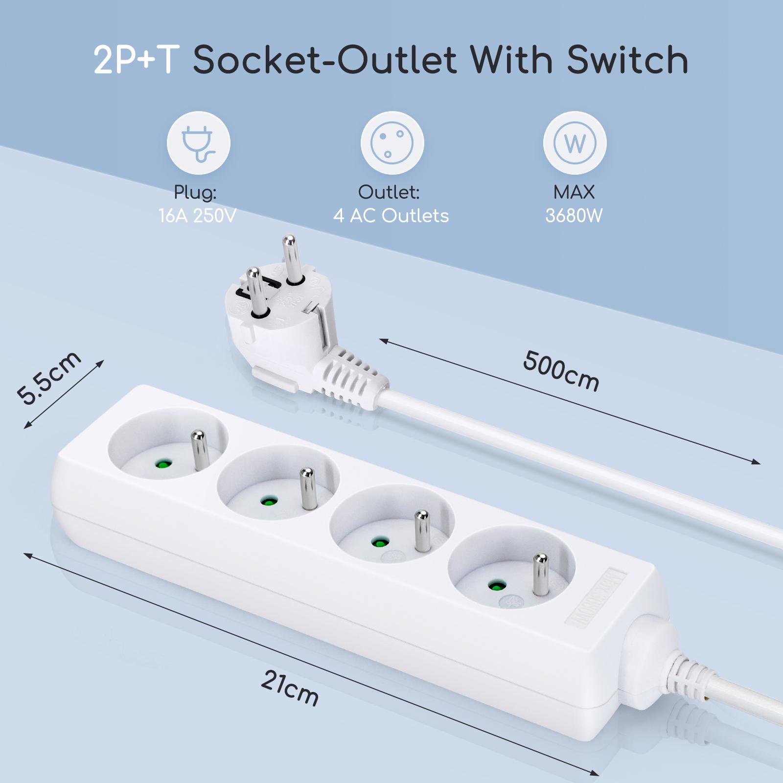 Power strips 4-way 5m H05VV-F 3G1.0m㎡ White