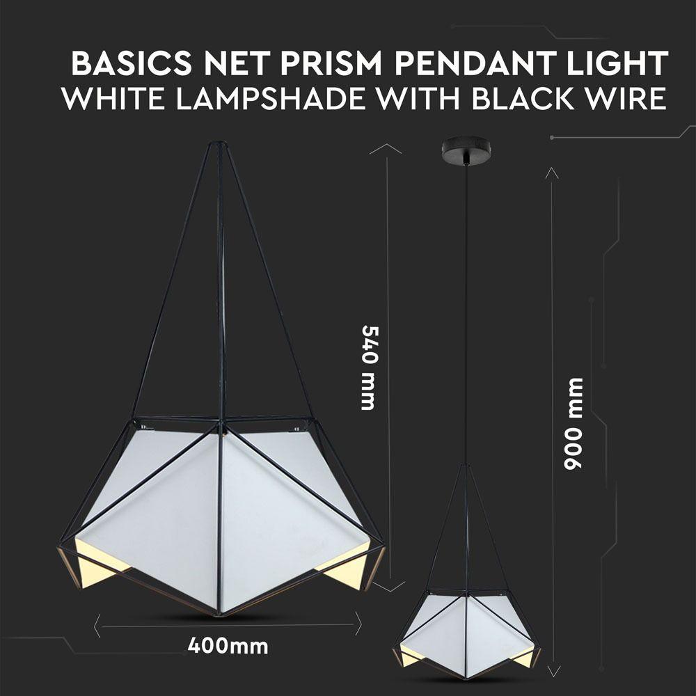 Lampa Wisząca, PRYZMAT, Biały + Czarny drut, Czarny przewód, Średnica: 400, VTAC, SKU 3943