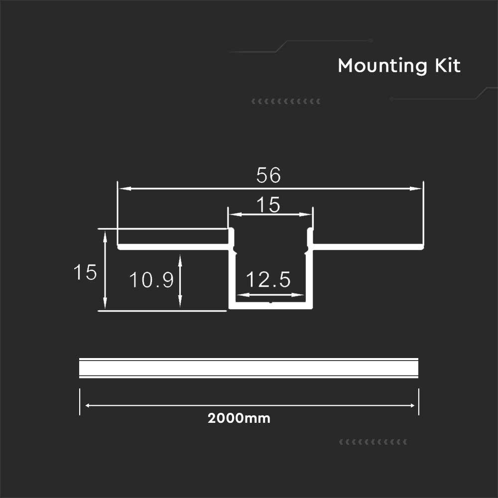 VT-8201 MOUNTING KIT WITH DIFFUSER FOR LED STRIP 2000x55x15mm SILVER BODY