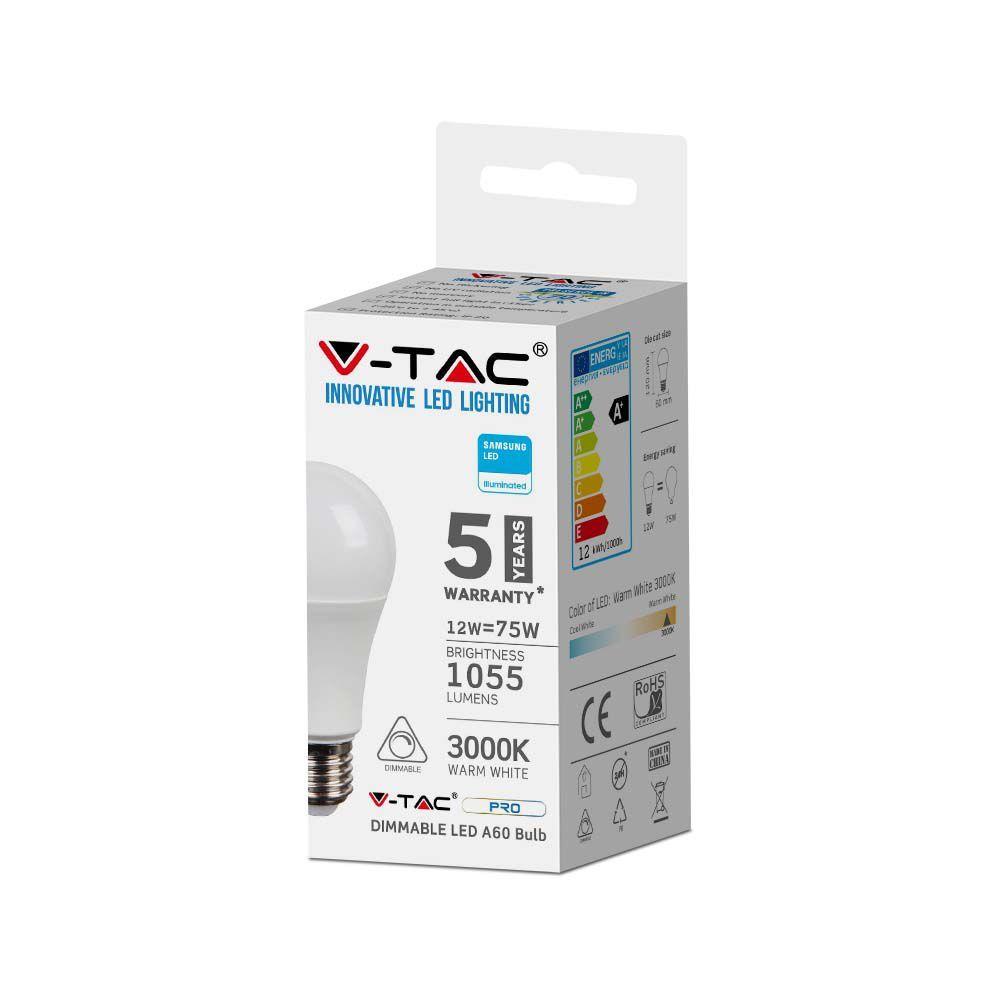 VT-262D 12W A60 LED PLASTIC BULB SAMSUNG CHIP 3000K E27 DIMMABLE