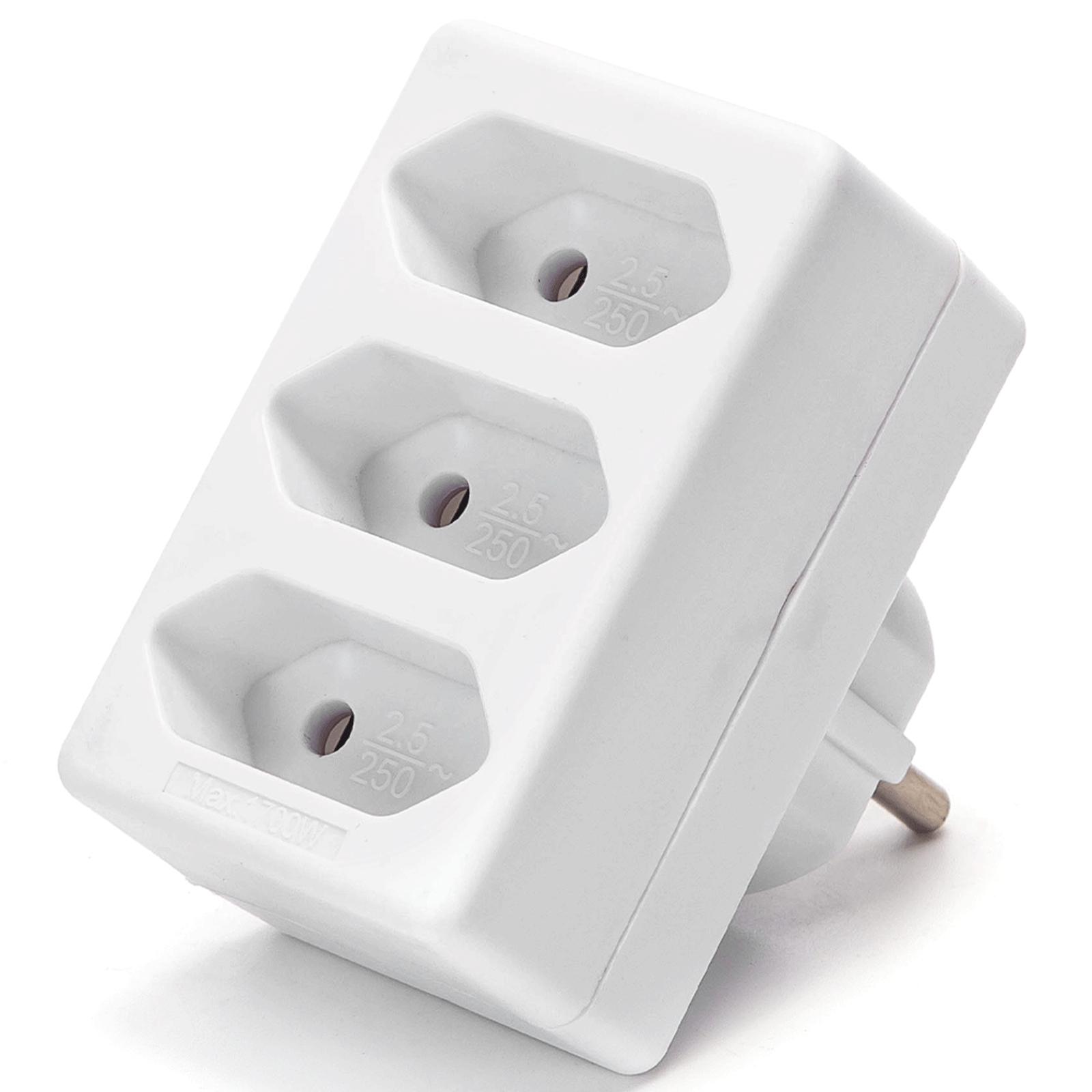 French 3-Way Adaptor (Without Switch) 2.5A White