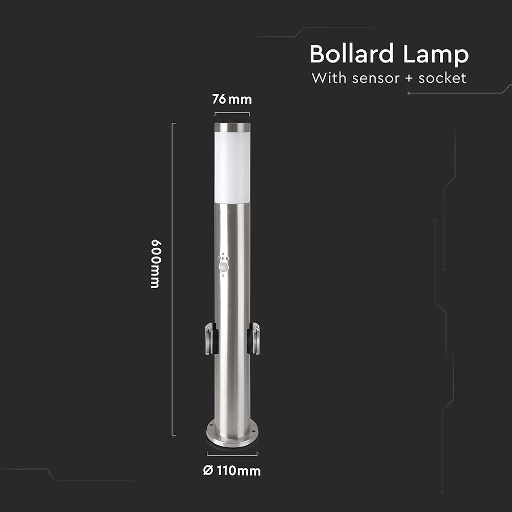 VT-838 BOLLARD LAMP-PIR SENSOR & SOCKET-STAINLESS STEEL BODY(60CM) IP44 SATIN NICKEL