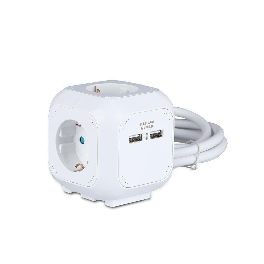 Przedłużacz mieszkaniowy CUBIC 4 GN. Z portem 2xUSB, 3x1.5 X 1.4M, Biały, VTAC, SKU 8800