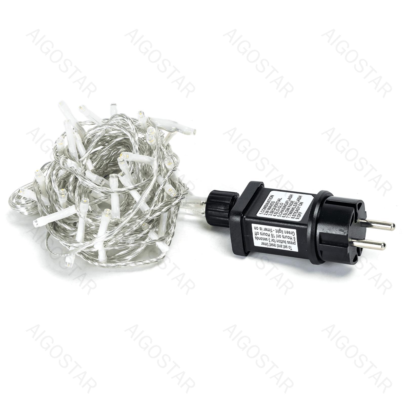 Low Voltage Flat String Lights-Warm White-3M+5M-50LED-10CM/LED-transparent wire-8blink+time+IP44