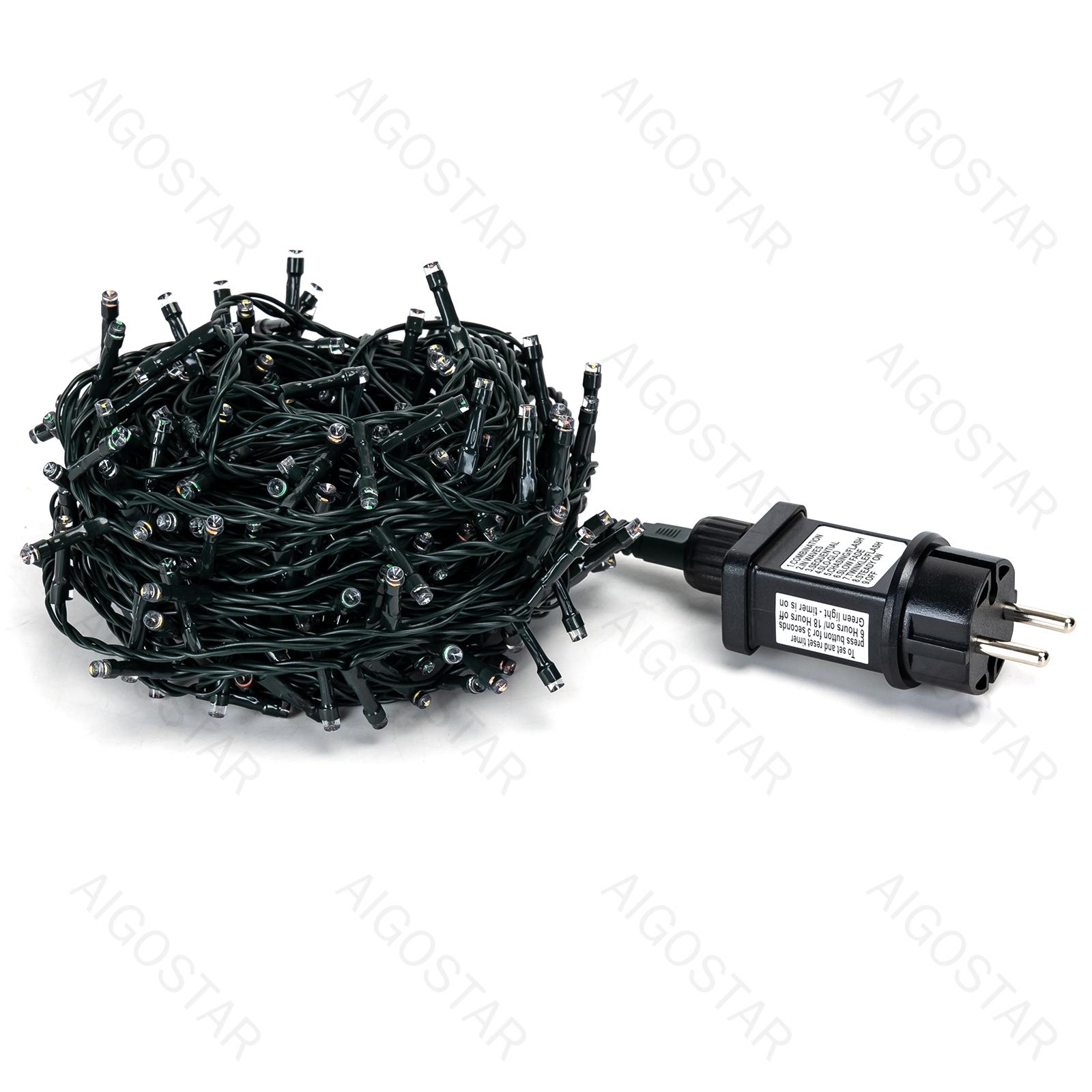 Low Voltage Flat String Lights-RGBY-3M+15M-300LED-5CM/LED-green black wire-8blink+time+IP44