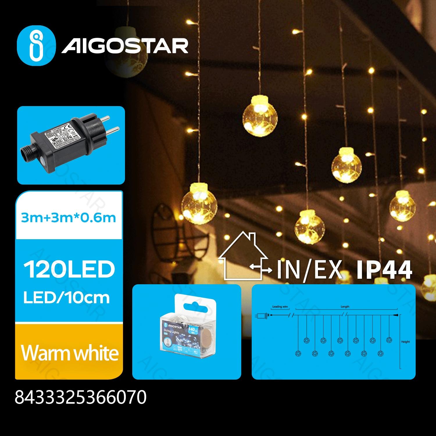 Low voltage connectable string lights, wishing balls (wave), warm white, 3m+3m*0.6m, 12strips