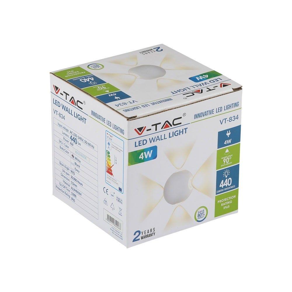 4W Lampa ścienna LED, Kula, Barwa:3000K, IP65, Obudowa: Biała, VTAC, SKU 8551