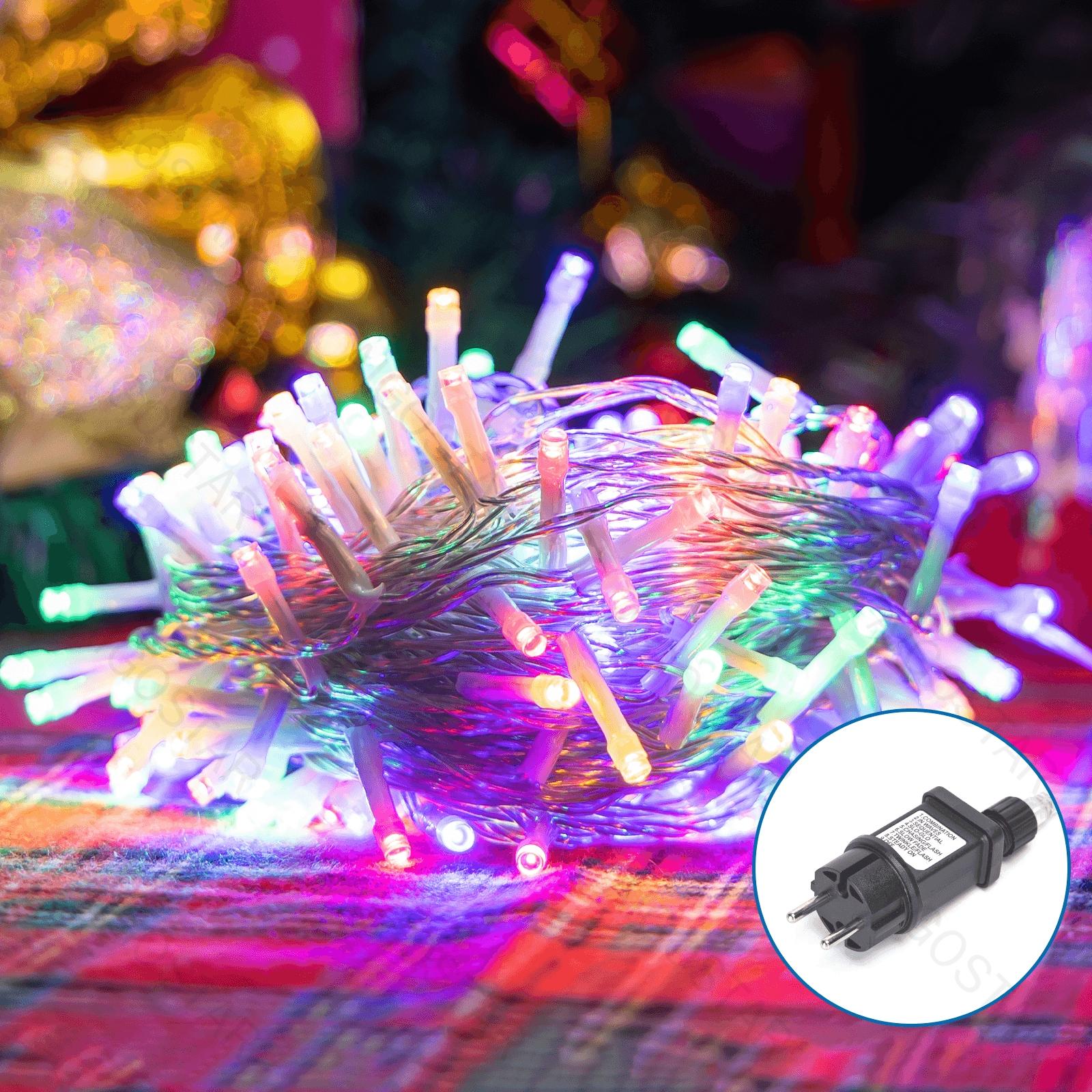 Low Voltage Flat String Lights-RGBY-3M+20M-200LED-10CM/LED-transparent wire-8blink+time+IP44