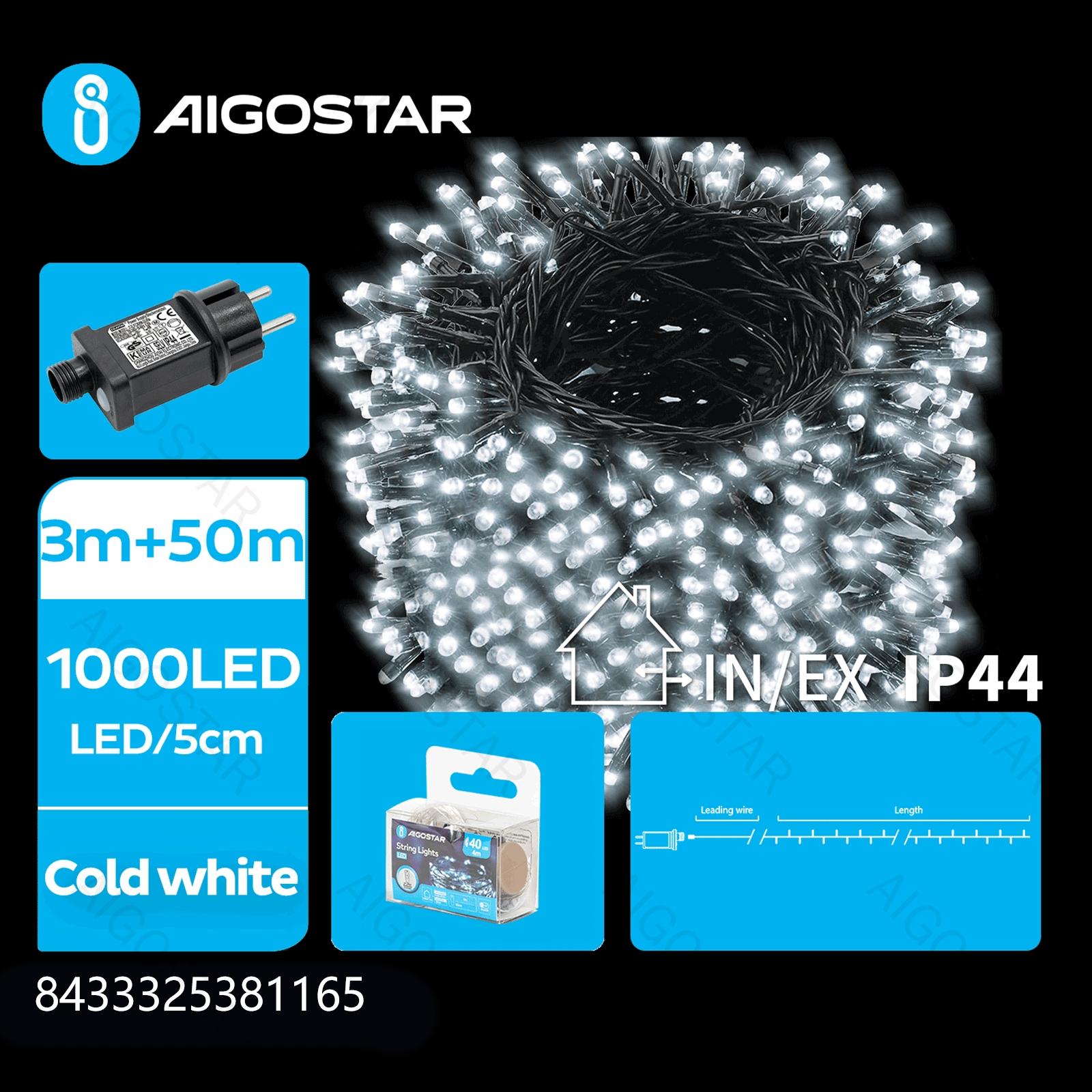 Low Voltage Flat String Lights-Cool White-3M+50M-1000LED-5CM/LED-green black wire-8blink+time+IP44