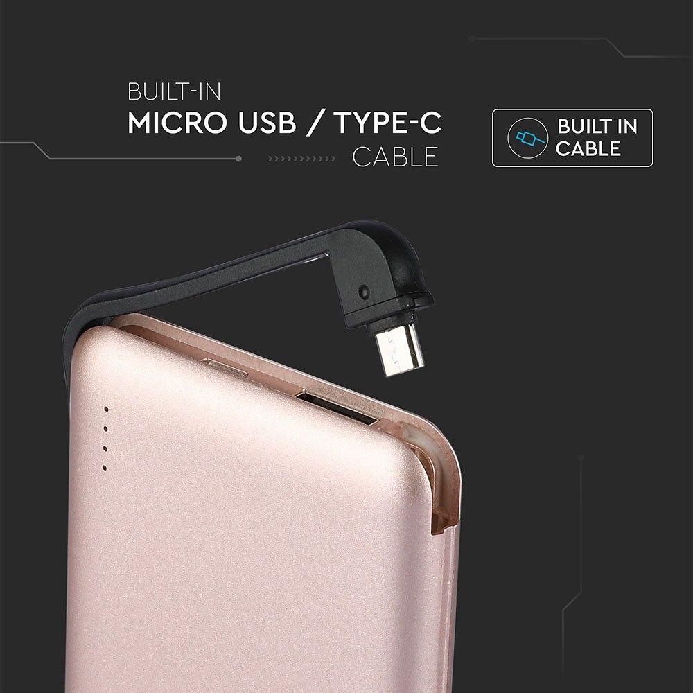 VT-3510 5000mah POWER BANK WITH LED LIGHT DISPLAY & CABLE(BLACK) -ROSE GOLD