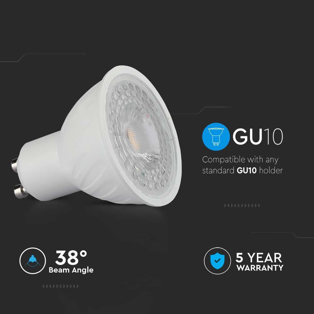 6W GU10 Żarówka LED, Chip SAMSUNG, Barwa:3000K, Kąt 38', Trzonek:GU10, VTAC, SKU 21189