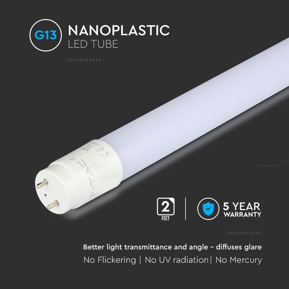 7.5W T8 Tuba LED plastikowa regulowana (60cm), Chip SAMSUNG, Barwa:3000K, HIGH LUMENS, VTAC, SKU 21798