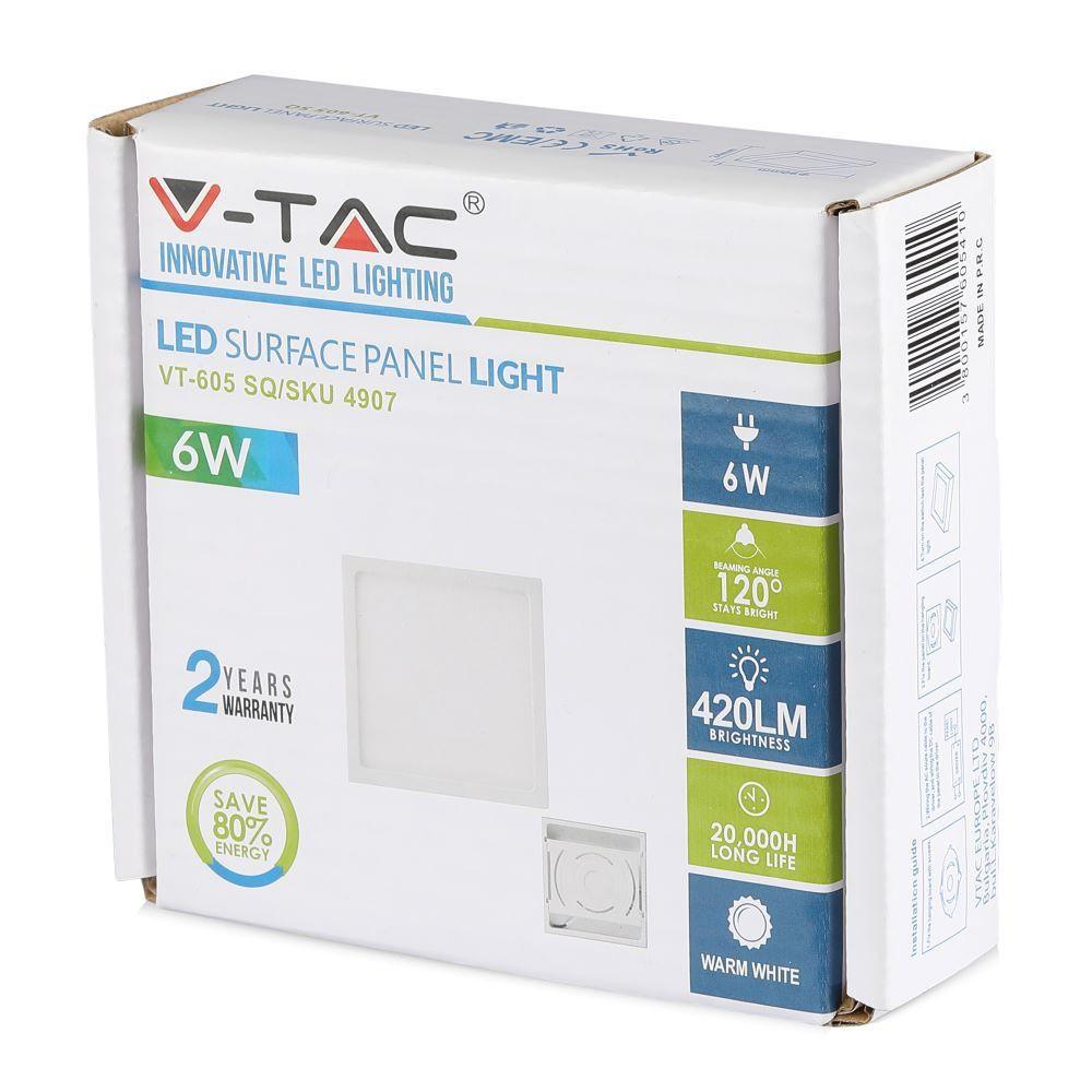 SQ 6W Panel LED, Barwa:3000K, Kwadratowa, VTAC, SKU 4907