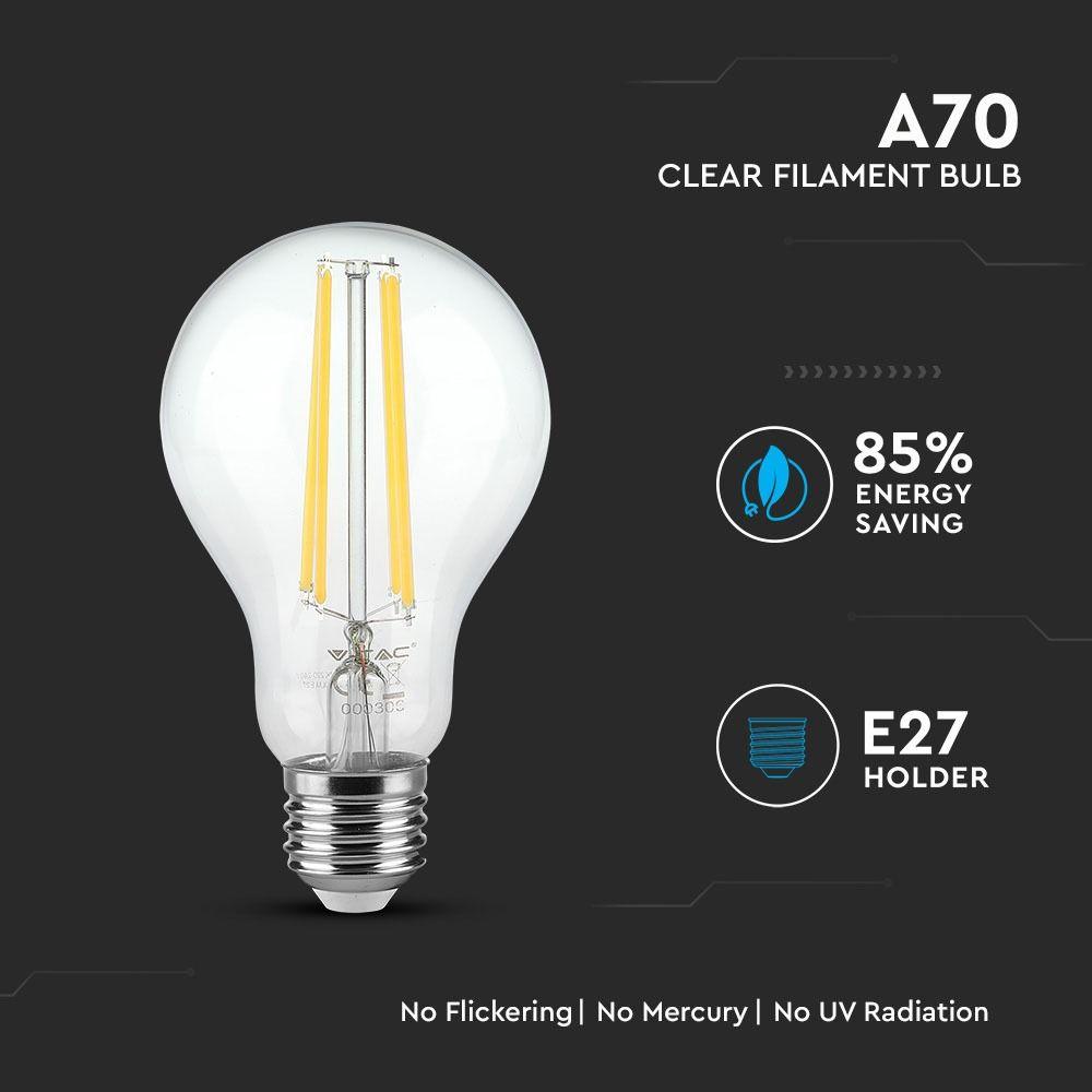 VT-2133 12.5W A70 LED FILAMENT BULB-CLEAR GLASS 3000K E27