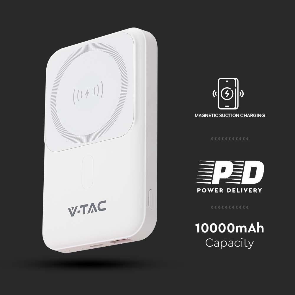 Power Bank Magnetyczny kompatybilny z iPhone 12 i wyższymi modelami, Kolor: Biały, 10000mah , VTAC, SKU 23039