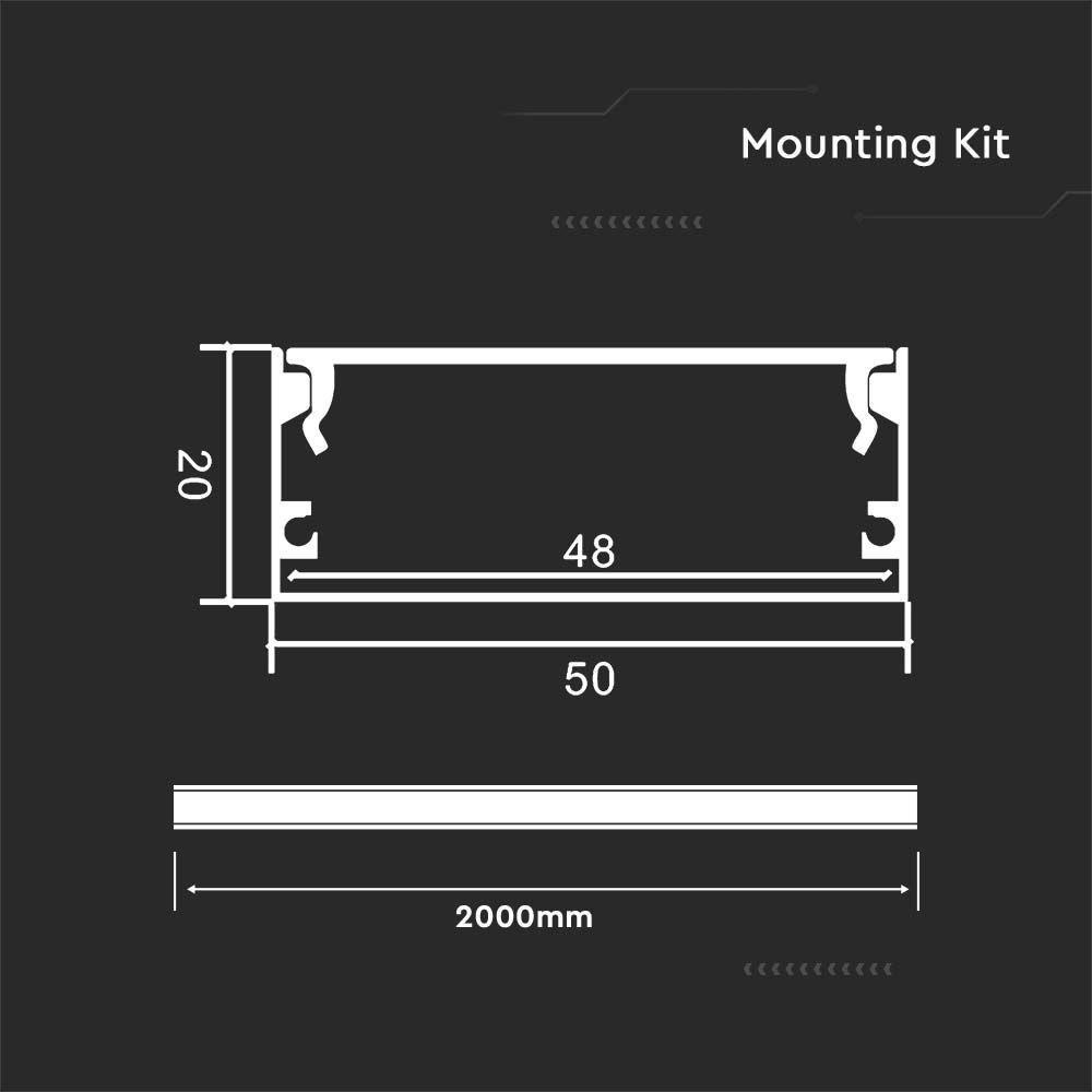 Profil Aluminiowy do paska LED na powierzchniowy, 2000x50x20mm, Klosz: Mleczny, Kolor: Aluminium , VTAC, SKU 23178