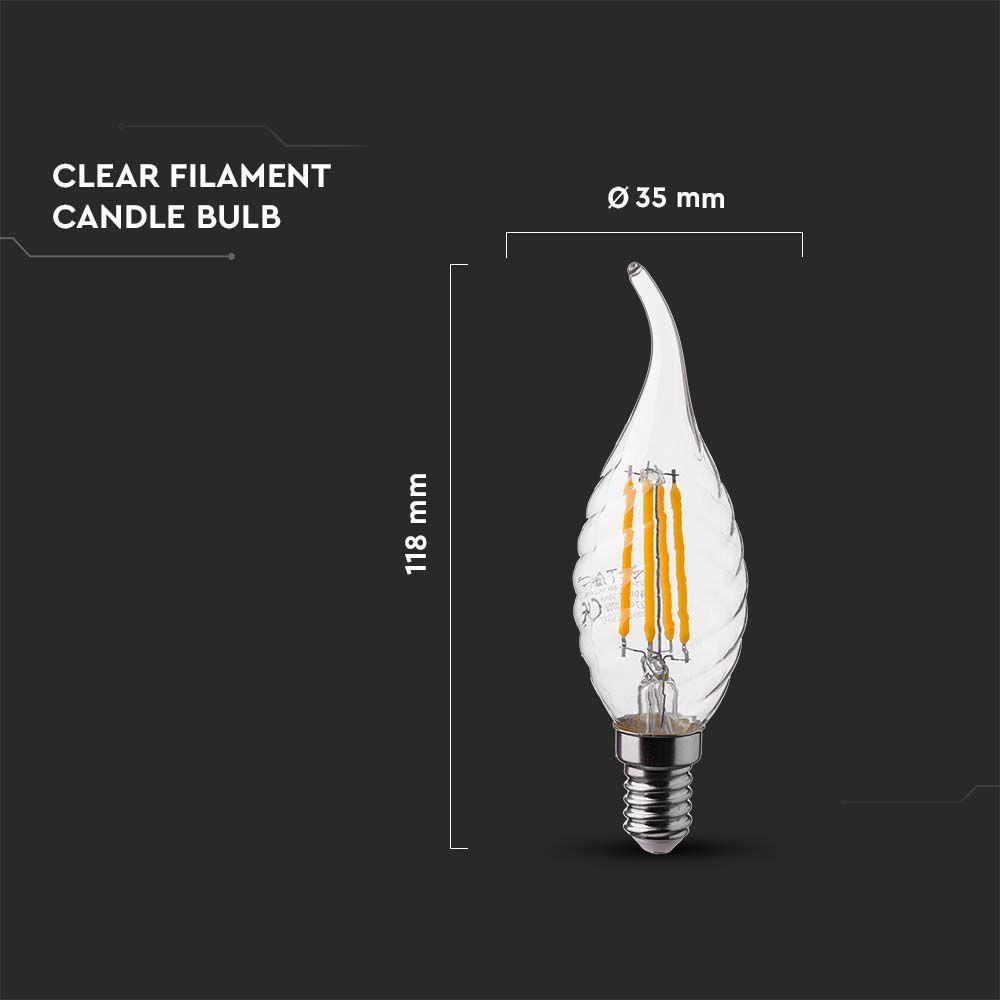 4W CF37 Żarówka LED Filament Twist, Klosz Transparentny, Barwa:6500K, Trzonek:E14, VTAC, SKU 214432