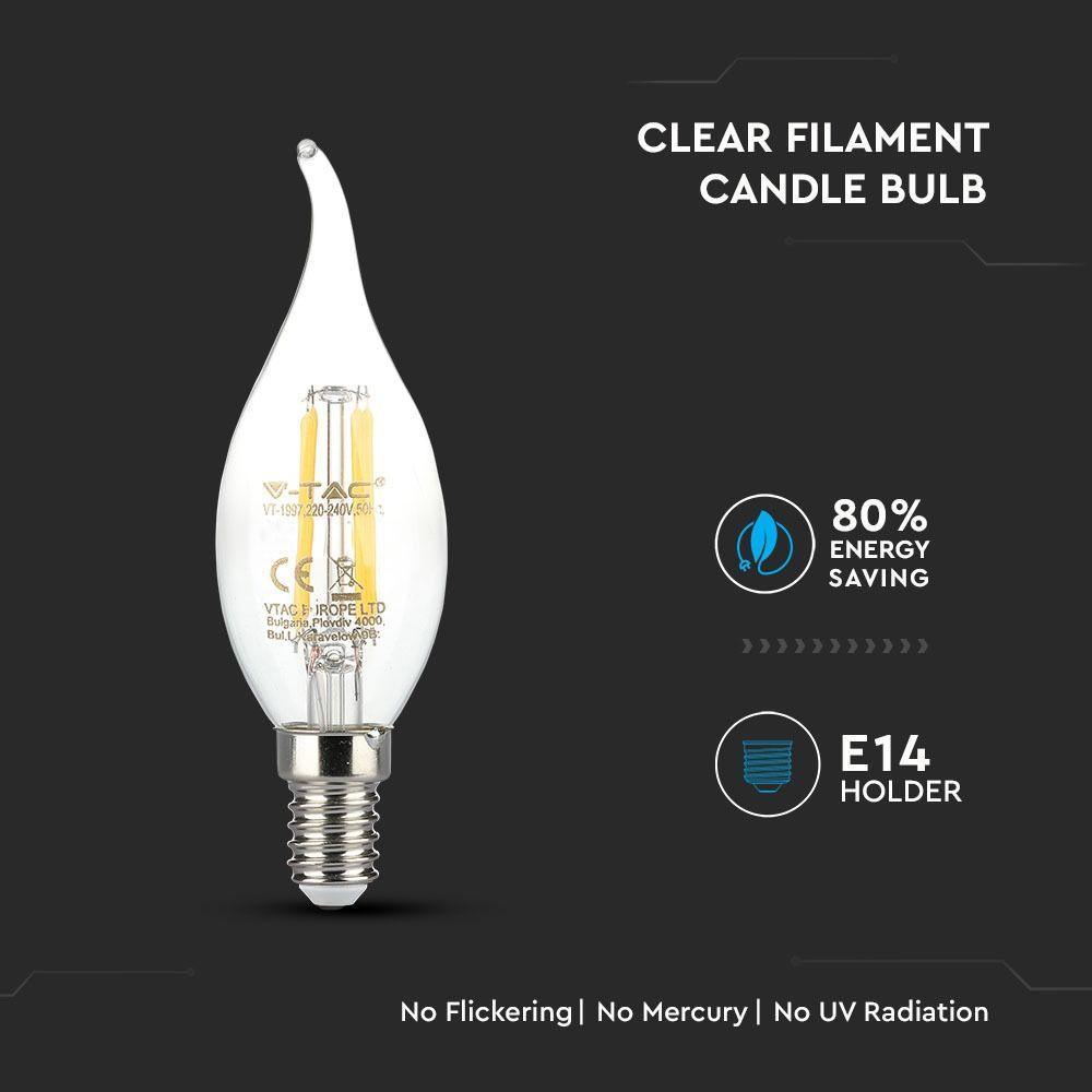 4W LED CF37 Żarówka LED Filament, Barwa:4000K, Trzonek:E14, VTAC, SKU 4429