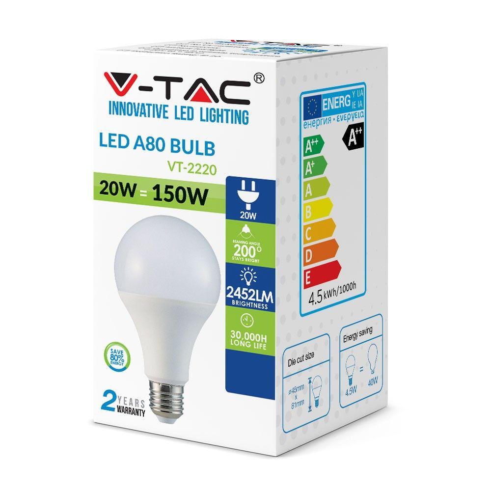 VT-2220 20W A80 LED PLASTIC BULB 3000K E27