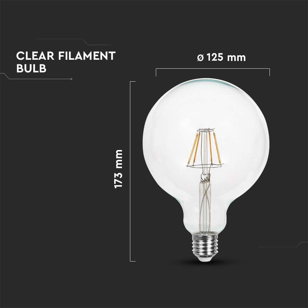 12W G125 Żarówka LED Filament, Klosz Transparentny, Barwa:6500K, Trzonek:E27, VTAC, SKU 217455