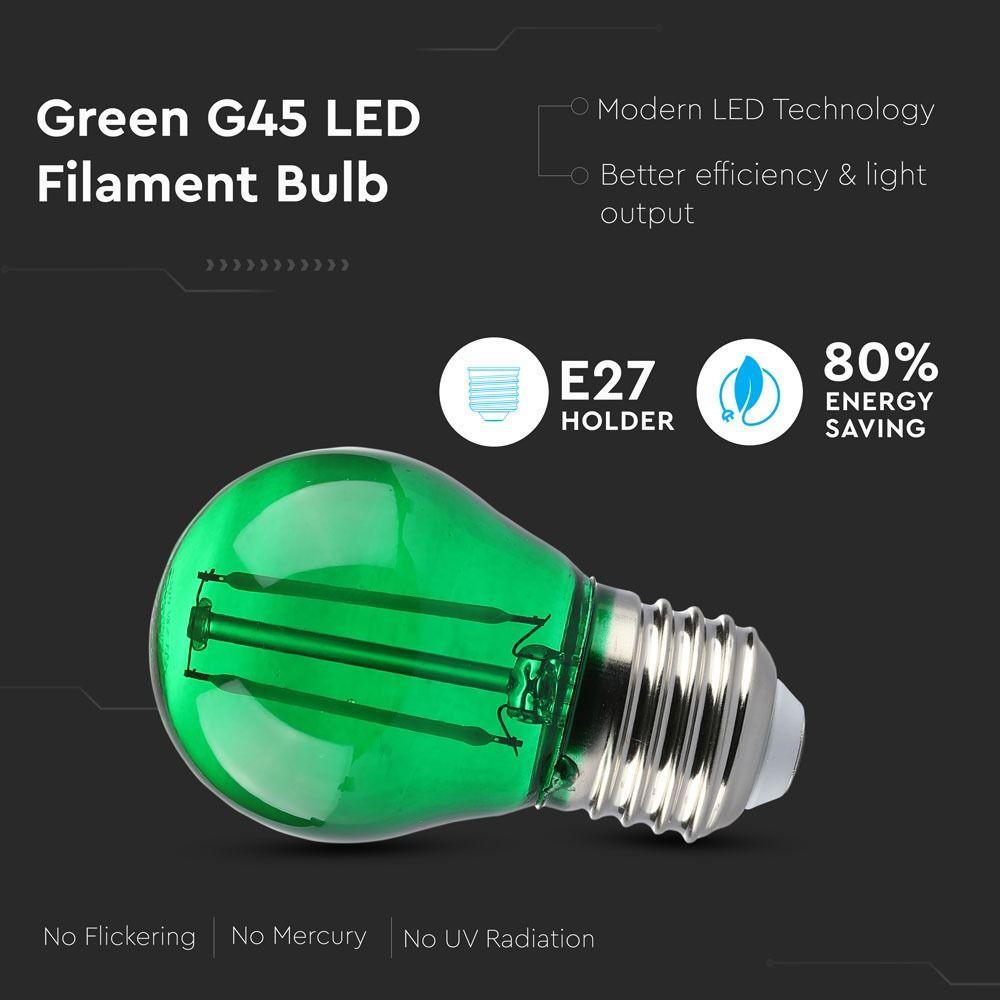 2W G45 Żarówka LED Filament, Zielony, Trzonek:E27, VTAC, SKU 7411