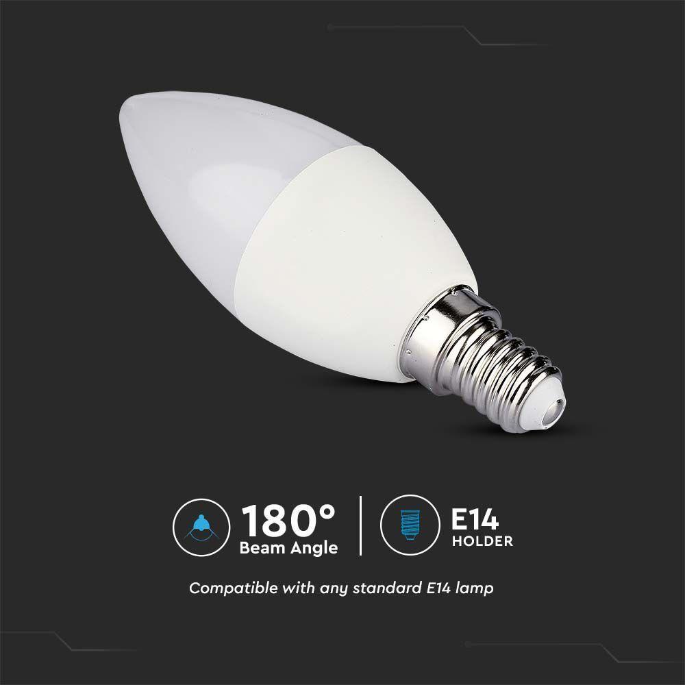 4.8W C35 Żarówka LED sterowana pilotem, Barwa:RGB+4000K, Ściemniana, Trzonek:E14, VTAC, SKU 2929